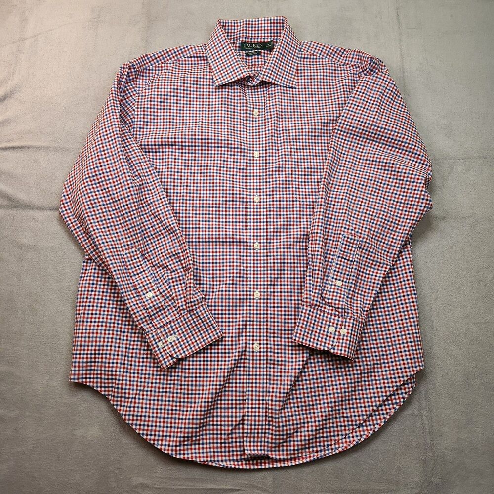 Lauren Ralph Lauren‎ Shirt Men's 18 34/35 Gingham Classic Fit Non Iron Button Up